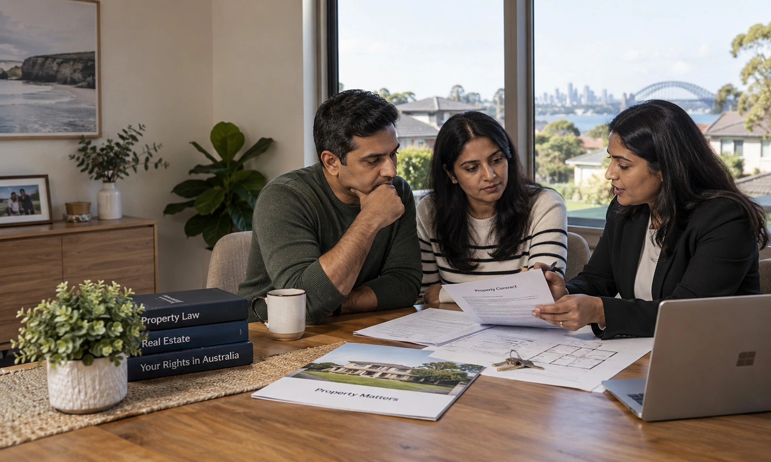 Understanding Your Rights And Legal Options Under The Property Dispute Act 1 Property Dispute Act Consultation With Indian Couple Reviewing Legal Documents With An Australian Lawyer.
