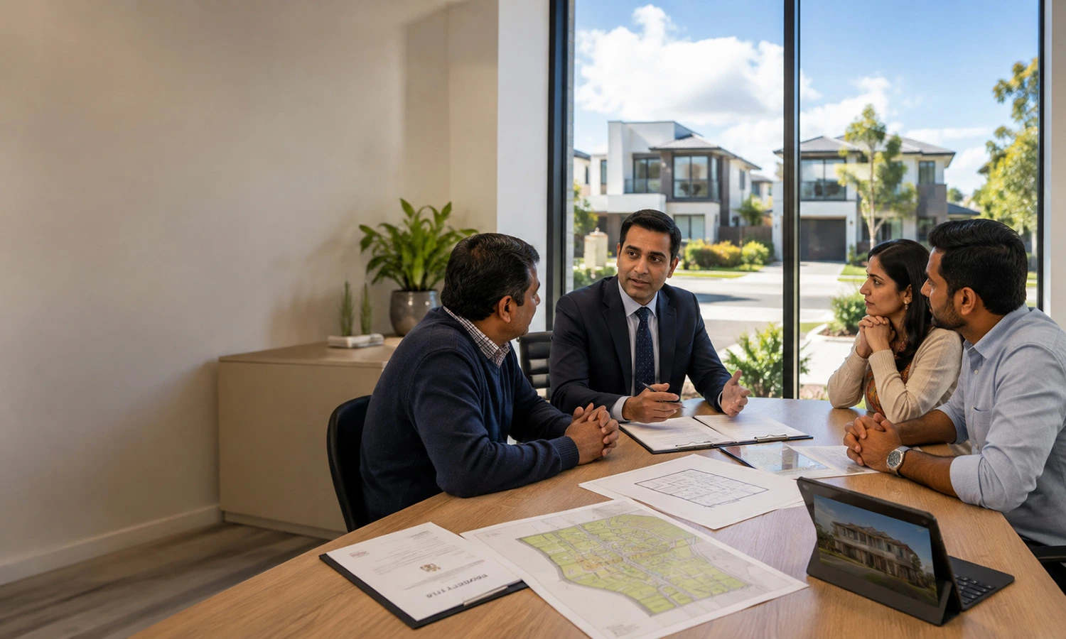 Indian Families Resolving Property Disputes Through Property Dispute Mediation In An Australian Office.